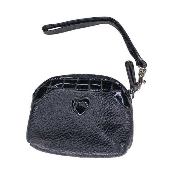 Brighton Black Leather Heart Coin Purse Wristlet - Picture 1 of 3